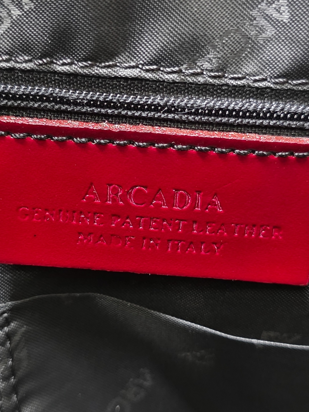 Arcadia Italian Patent Leather Monogram Zip Satchel in Cherry Red - Picture 10 of 15